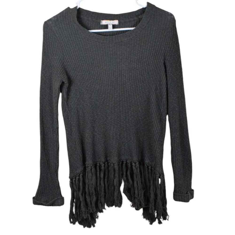 Anthropologie Eri Ali Women's Boho Open Back Fringe Tassel Sweater Fall Winter S